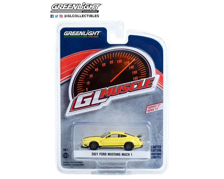 Greenlight 1:64 Gl Muscle Series 27 2021 Ford Mustang Mach 1 (grabber Yellow With Black Stripes) Solid Pack- Diecast