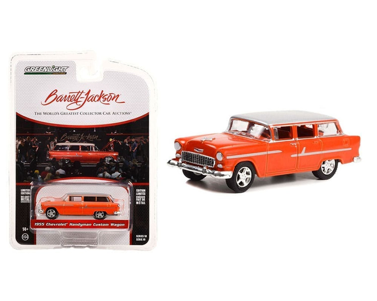 Greenlight 1:64 Barrett-jackson Series 10 1955 Chevrolet Handyman Custom Wagon (lot #1285) Custom Metallic Orange With White Roof- Diecast