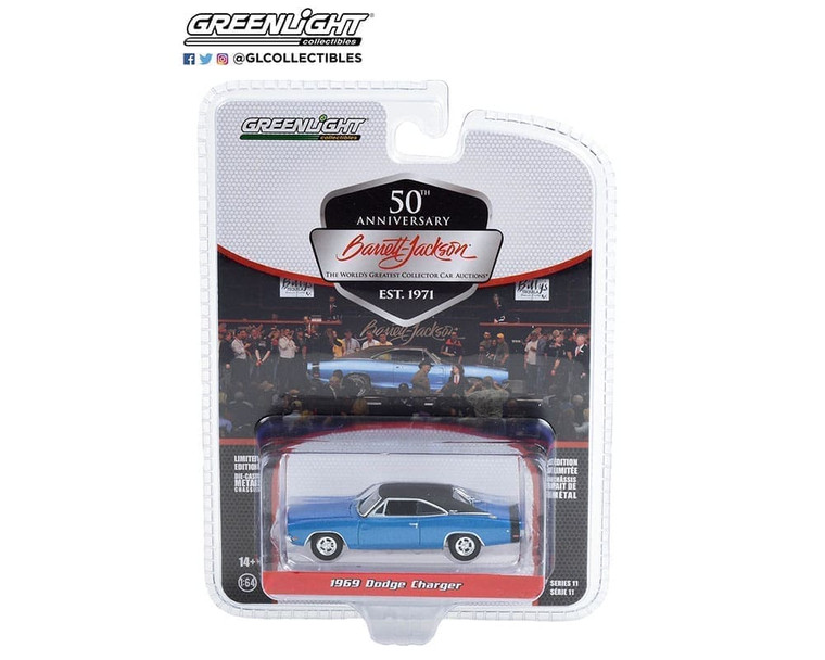 Greenlight 1:64 Barrett-jackson Series 11- 1969 Dodge Charger (lot #465.1) In B5 ( Blue With Black Vinyl Roof ) Solid Pack- Diecast Greenlight 1:64 Barrett-jackson Series 11- 1969 Dodge Charger (lot #465.1) In B5 ( Blue With Black Vinyl Roof ) Solid Pack- Diecast