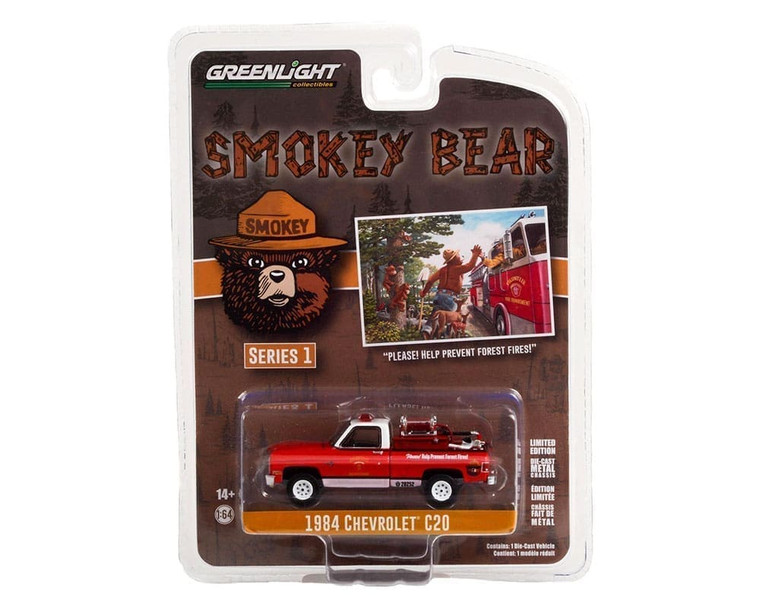 Greenlight 1:64 Smokey Bear Series 1 1984 Chevrolet C20 Custom Deluxe With Fire Equipment Please Help Prevent Forest Fires- Diecast