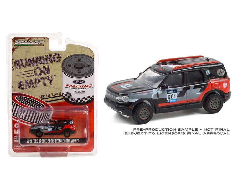 Greenlight 1:64 2021 Ford Bronco Sport #201 Rebelle Rally Winner Running On Empty Series 13 Solid Pack- Diecast Greenlight 1:64 2021 Ford Bronco Sport #201 Rebelle Rally Winner Running On Empty Series 13 Solid Pack- Diecast