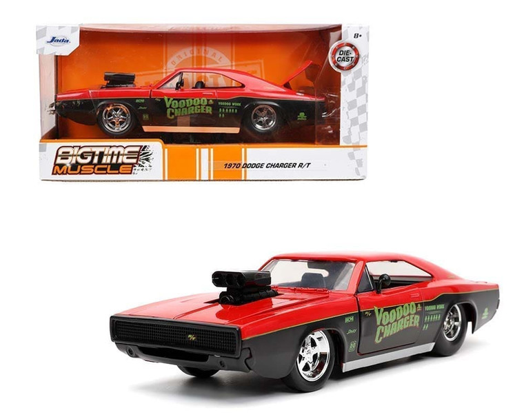 Jada 1:24 1970 Dodge Charger Gasser With Engine Blower voodoo Charger Two-tone (red/black) Bigtime Muscle- Diecast