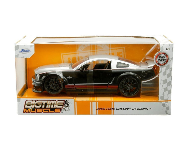 Jada 1:24 2008 Ford Shelby Gt-500kr Silver And Black With Red Stripes Bigtime Muscle- Diecast