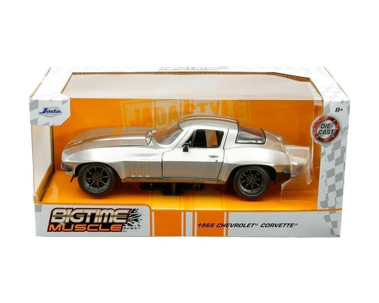 Jada 1:24 1966 Chevrolet Corvette Silver With Bronze Stripes Bigtime Muscle- Diecast