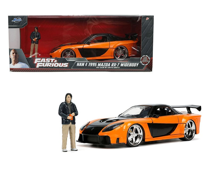 Jada 1:24 1995 Mazda Rx-7 Widebody With Han Figure Tokyo Drift Fast & Furious Hollywood Rides- Diecast