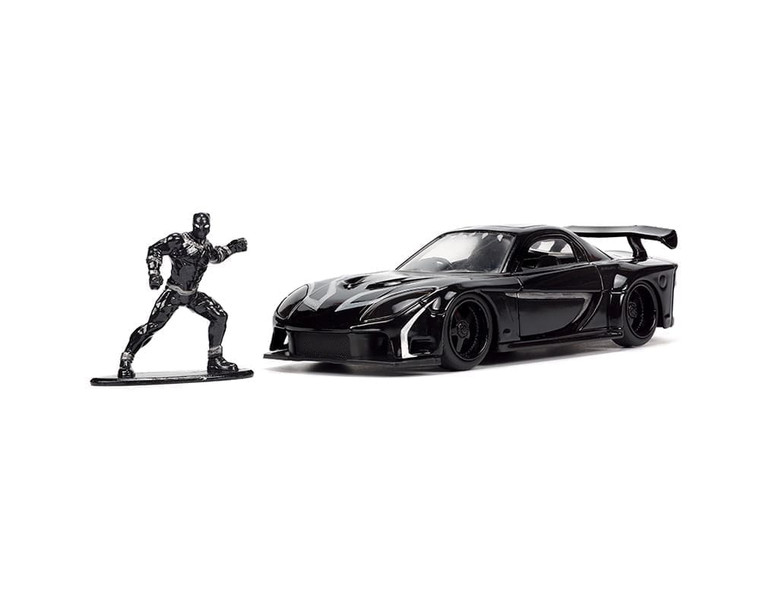 Jada 1:32 Marvel Avengers Black Panther & 1995 Mazda Rx-7 Black Hollywood Rides- Diecast