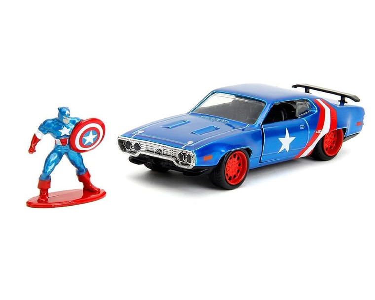 Jada 1:32 1971 Plymouth Gtx And Captain America Marvel Avengers Hollywood Rides- Diecast