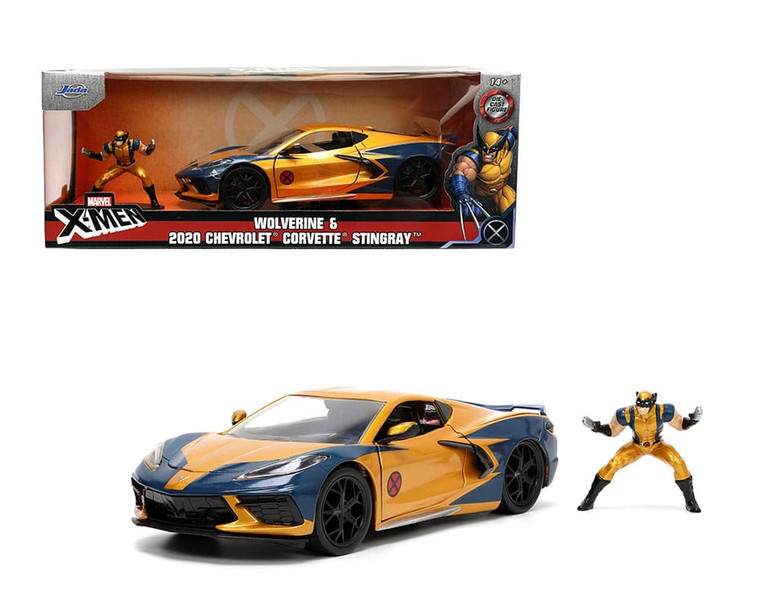 Jada 1:24 Wolverine & 2020 Chevrolet Corvette Stingray Marvel X-men Hollywood Rides- Diecast