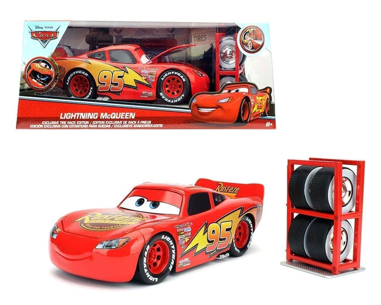 Jada 1:24 Lightning Mcqueen With Tire Rack Pixar Disney Cars Hollywood Rides- Diecast