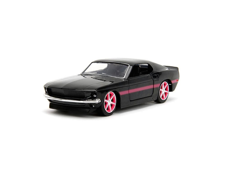 Jada 1:32 1969 Ford Mustang Matte Black With Pink Stripe Pink Slips- Diecast