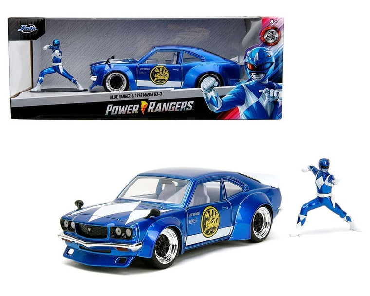 Jada 1:24 Blue Ranger & 1974 Mazda Rx-3 Power Rangers- Diecast