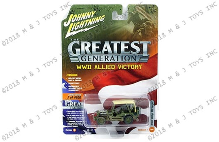 Johnny Lightning 1:64 The Greatest Generation: Wwii Allied Victory Willys Mb Jeep With Beige Soft Top (dirty Version)- Diecast Johnny Lightning 1:64 The Greatest Generation: Wwii Allied Victory Willys Mb Jeep With Beige Soft Top (dirty Version)- Diecast