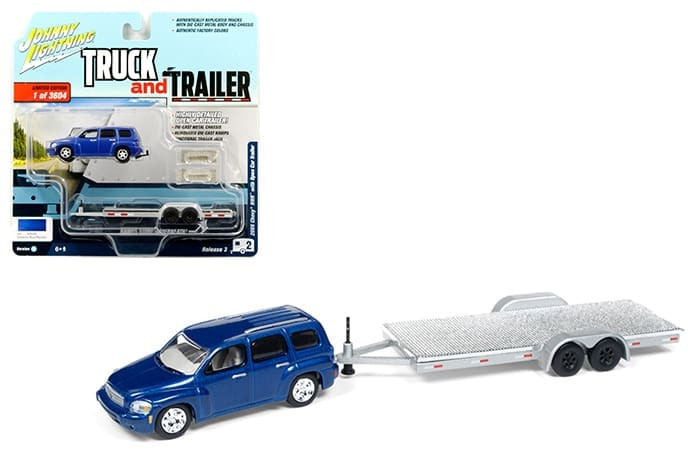 Johnny Lightning 1:64 Truck And Trailer Version B- 2018 Chevrolet Hhr Bl W/ Open Trailer (blue)- Diecast