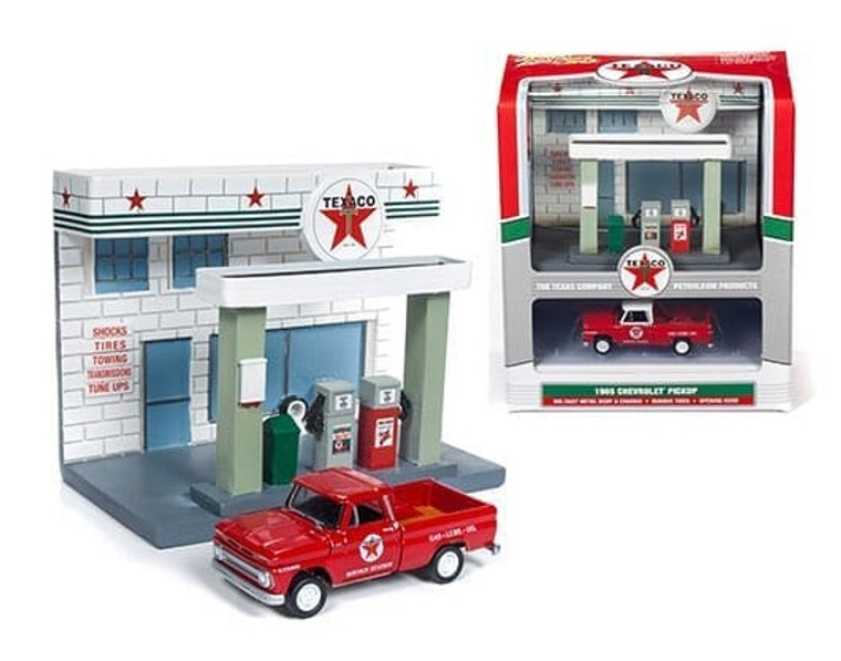 Johnny Lightning 1:64 Diorama Resin Texaco Station With Diecast 1965 Chevrolet Pickup Limited Edition- Diecast