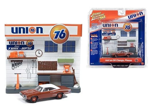 Johnny Lightning 1:64 Diorama 3d Union 76 Oil Change Dodge 1970 Super Bee- Diecast