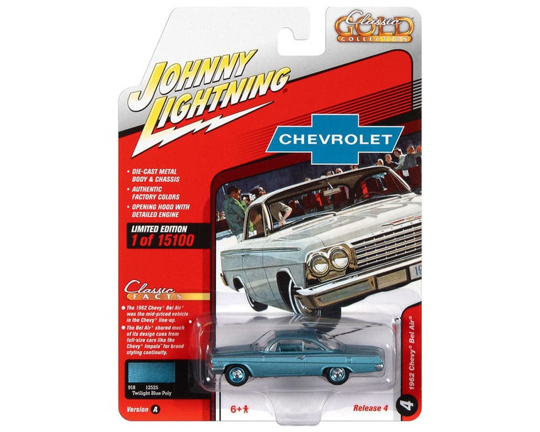 Johnny Lightning 1:64 Classic Gold 2022 Release 4 Version B 1962 Chevrolet Bel Air Bubbletop- Diecast
