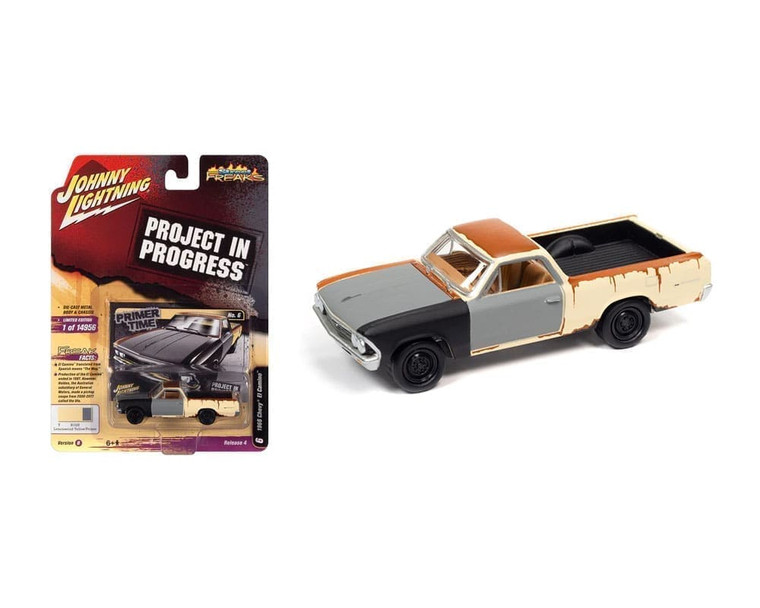Johnny Lightning 1:64 1966 Chevrolet El Camino (project In Progress) (lemonwood Yellow Gloss W/primer & Rust) Street Freaks 2021 Release 4 Version B- Diecast