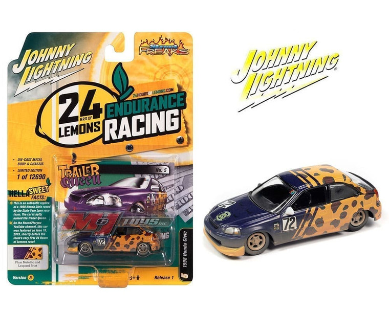 Johnny Lightning 1:64 Street Freaks 2022 Release 1a- 1998 Honda Civic 24hr Lemons Endurance Racing Solid Pack- Diecast