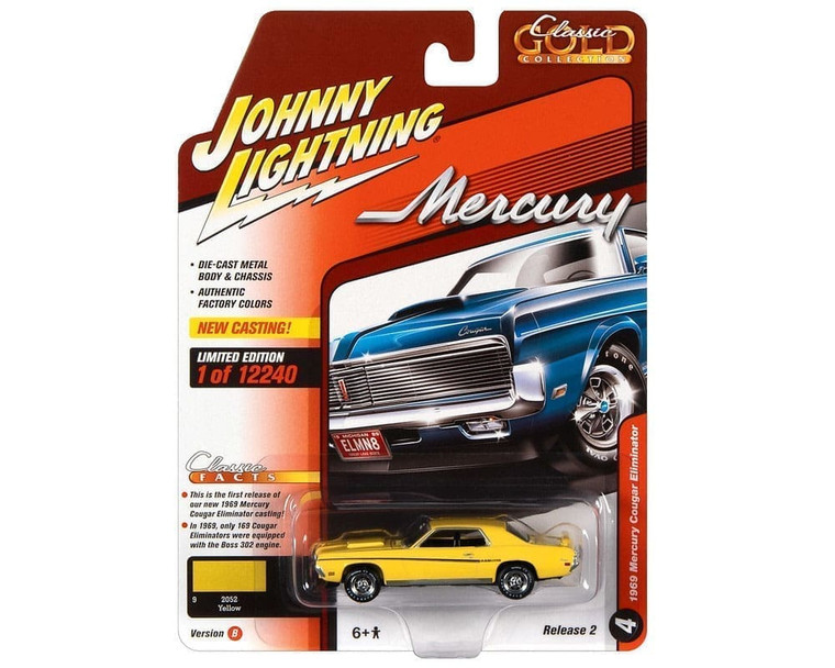 Johnny Lightning 1:64 1969 Mercury Cougar Eliminator (yellow) Classic Gold 2022 Release 2 Version B- Diecast