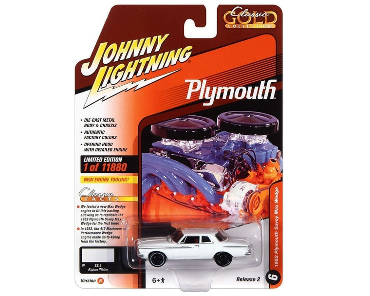 Johnny Lightning 1:64 1962 Plymouth Savoy Max Wedge (alpine White) Classic Gold 2022 Release 2 Version B- Diecast