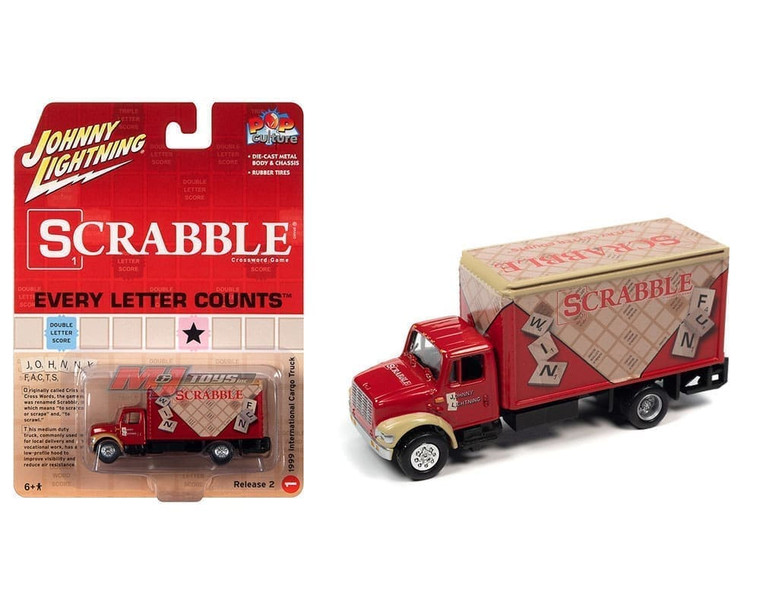 Johnny Lightning 1:64 Pop Culture 2022 Release 2 International Cargo Truck Scrabble W Token Solid Pack- Diecast