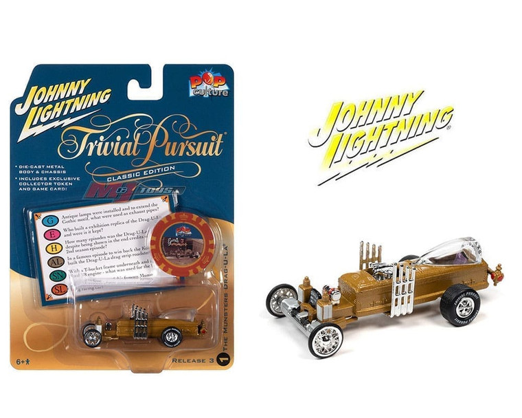 Johnny Lightning 1:64 Pop Culture 2022 Release 3 Trivial Pursuit The Munsters Drag-u-la Solid Case- Diecast