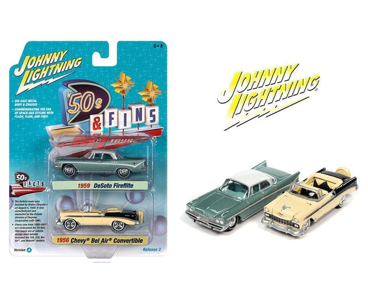 Johnny Lightning 1:64 2-packs 1959 Desoto Fireflite & 1956 Chevrolet Bel Air Convertible50s & Fins Release 2 Version A- Diecast