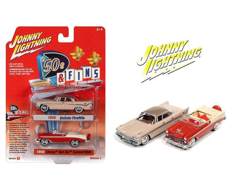 Johnny Lightning 1:64 2 Pack 1959 Desoto Fireflite & 1956 Chevrolet Bel Air Convertible Release B50s & Fins- Diecast