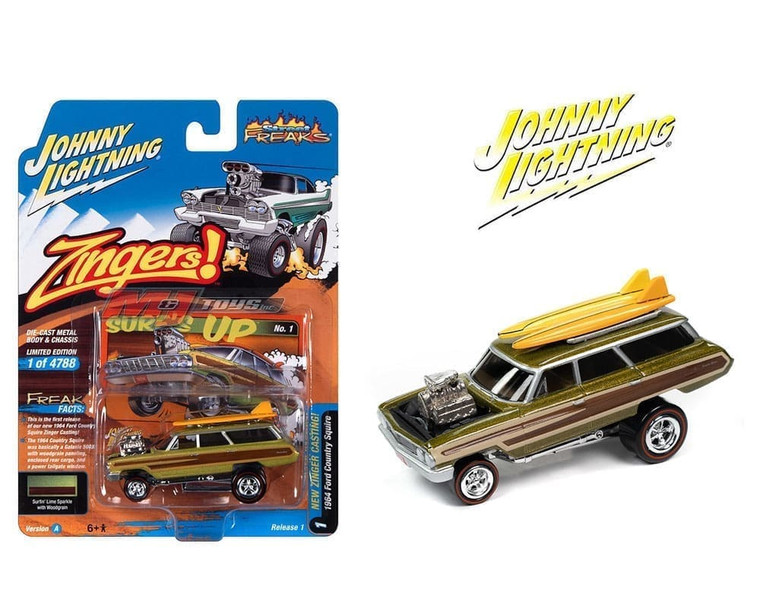 Johnny Lightning 1:64 1964 Ford Country Squire Green Zingers Street Freaks 2023 Release 1 Version A Solid Pack- Diecast