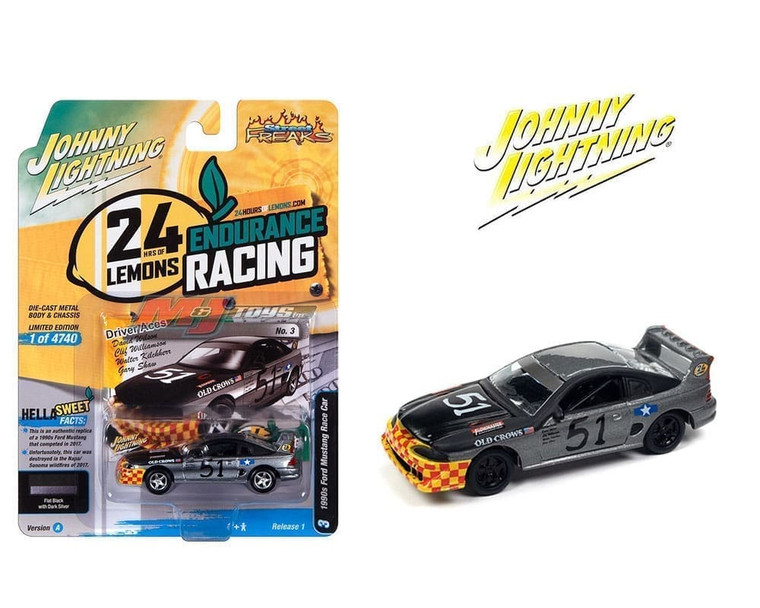 Johnny Lightning 1:64 Street Freaks 2023 Release 1 Version A 1990 Ford Mustang Race Car Grey Solid Pack- Diecast