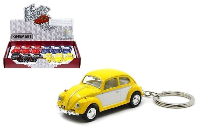 Kinsmart 1:64 2 1967 Volkswagen Beetle 2-tone With Keychain Display Tray Set Of 12- Diecast