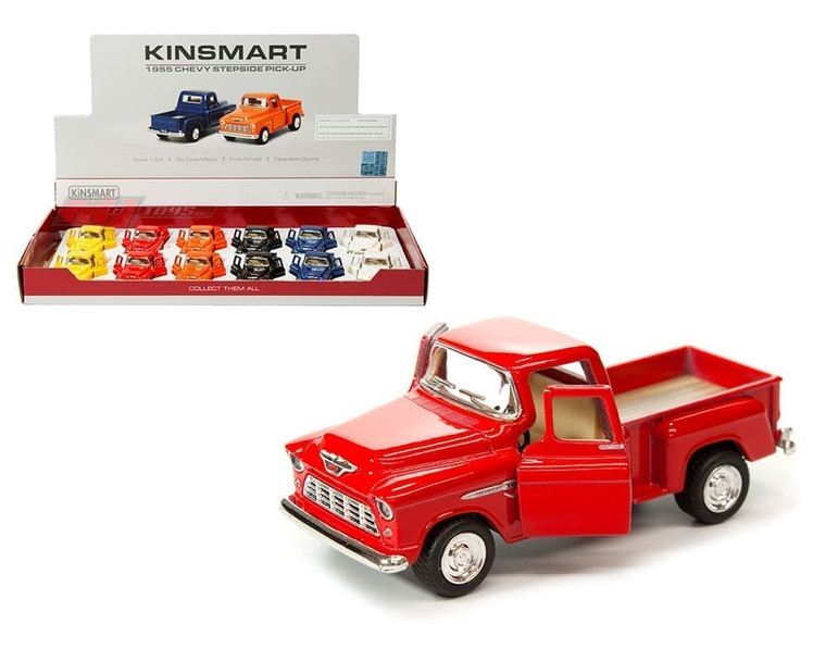 Kinsmart 1:54 1955 Chevrolet Stepside Pickup 3 6 Colors Display Tray Set Of 12- Diecast