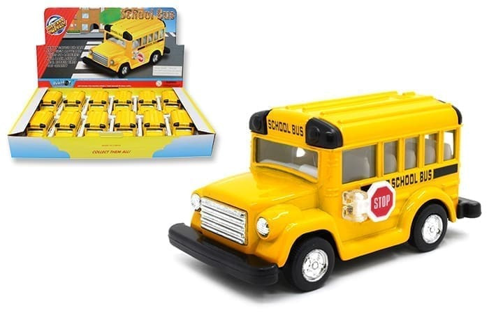 School Bus Short Styles 4 Yellow Display Tray Box Set Of 12- Diecast