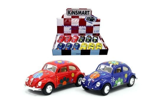 Kinsmart 1:32 1967 Volkswagen Classical Beetle Print Flowers 5 Display Tray Box Of 12- Diecast