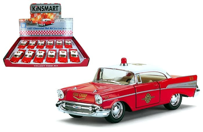 Kinsmart 1:40 Chevrolet Bel Air Fire Chief 4.8 Display Tray Set Of 12- Diecast