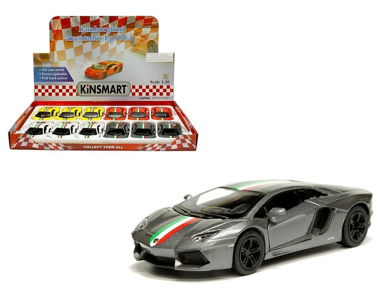 Kinsmart 1:38 Lamborghini Aventador Lp700-4 With Stripes Display Tray Set Of 12- Diecast
