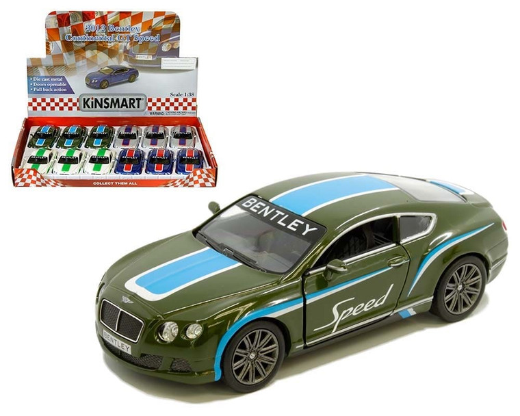 Kinsmart 1:38 2012 Bentley Continental Gt Speed With Stripes 5 Display Tray Set Of 12- Diecast