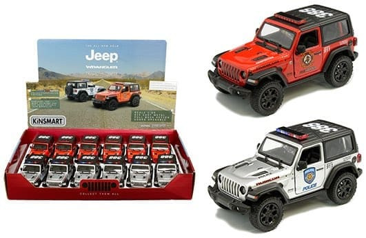 Kinsmart 1:34 2018 Jeep Wrangler Police & Firefighter 5 Display Tray Box Of 12- Diecast
