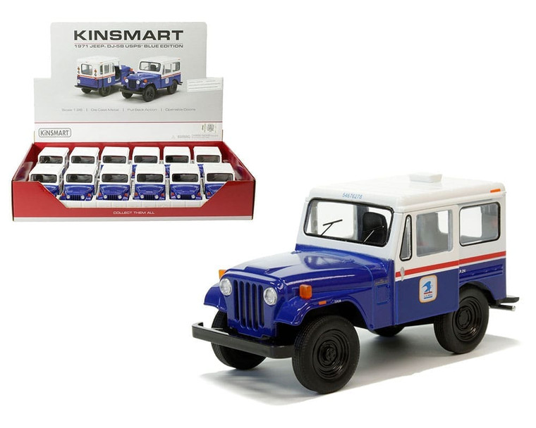 Kinsmart 1:26 1971 Jeep Dj-5b Usps Blue Edition 5 Display Tray Set Of 12- Diecast