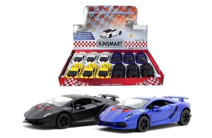Kinsmart 1:38 Lamborghini Sesto Elemento 5 (kt5359d) 4 Colors Display Tray Set Of 12- Diecast