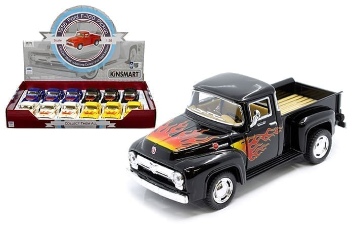 Kinsmart 1:38 1956 Ford F-100 Pick Up Truck Fire Flames 5 (kt5385df) Display Tray Set Of 12- Diecast