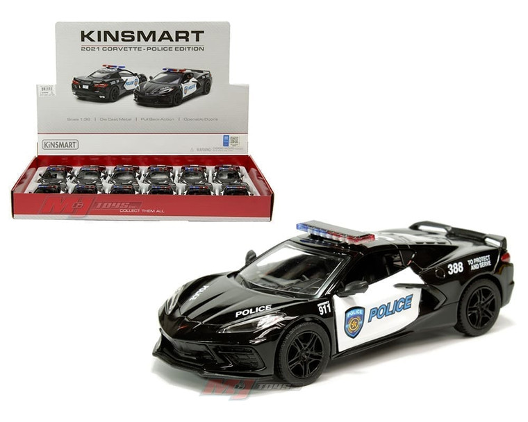 Kinsmart 1:36 2021 Chevrolet Corvette Police Edition (kt5432dp) Display Tray Set Of 12- Diecast