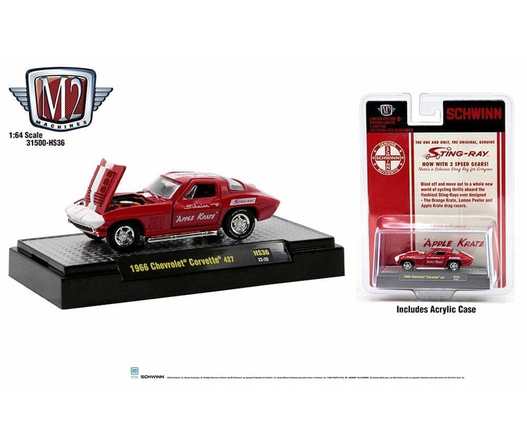 M2 Machines 1:64 1966 Chevrolet Corvette 427 Schwinn Apple Krate Hobby Exclusive Auto- Thentics- Diecast