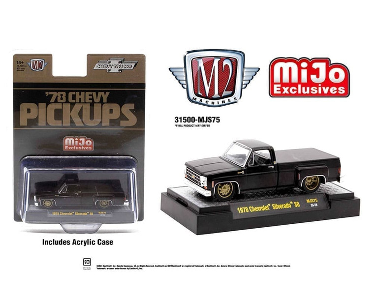 M2 Machines 1:64 1978 Chevrolet Silverado 30 Truck Limited Edition Semi Gloss Black Mijo Exclusives- Diecast