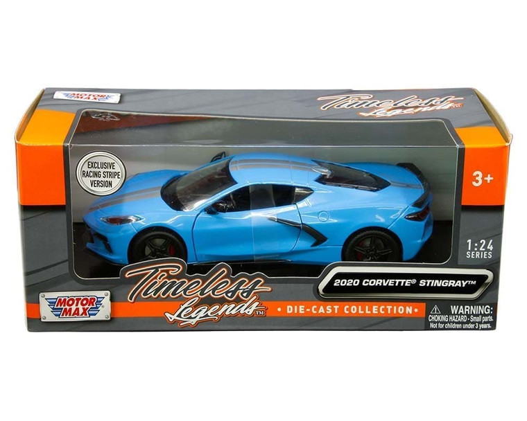 Motormax 1:24 2020 Chevrolet Corvette C8 Stingray With Silver Striples -timeless Legends- Diecast