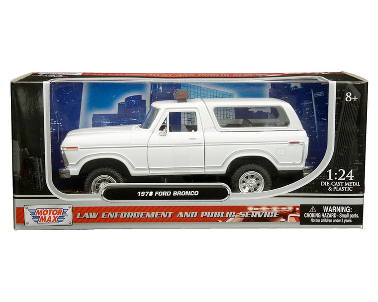 Motormax 1:24 1978 Ford Bronco Custom With Lightbar Law Enforcement And Public Service- Diecast