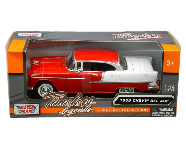 Motormax 1:24 1955 Chevrolet Bel Air Two-tone Red/cream Timeless Legends- Diecast