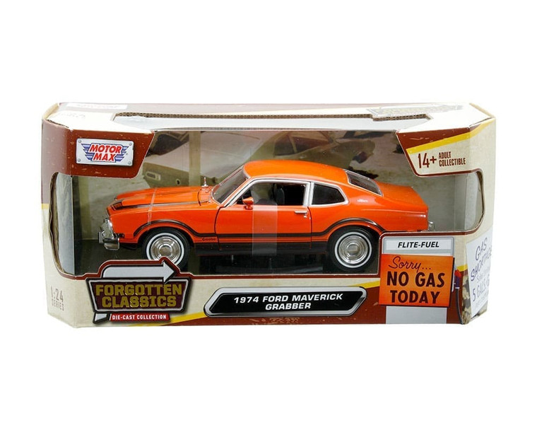 Motormax 1:24 1974 Ford Maverick Grabber Orange With Black Stripes Forgotten Classics- Diecast