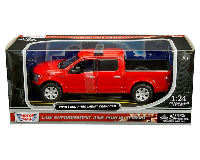 Motormax 1:24 2019 Ford F-150 Lariat Crew Cab With Lightbar (red) Law Enforcement And Public Service- Diecast