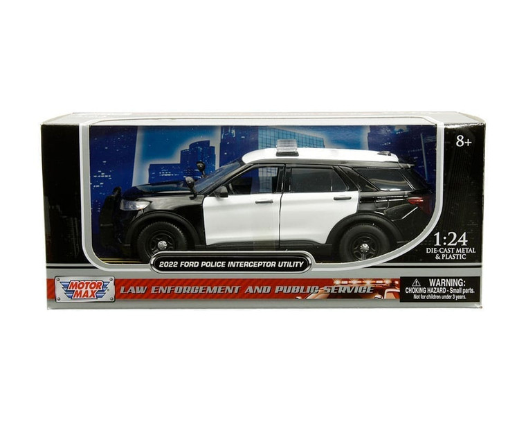 Motormax 1:24 2022 Ford Police Interceptor Utility With Light Bar Black And White- Diecast